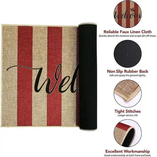 Christmas Stripe Door Mat Non Slip Welcome Mats Stain Resistant Holiday Decor Rug